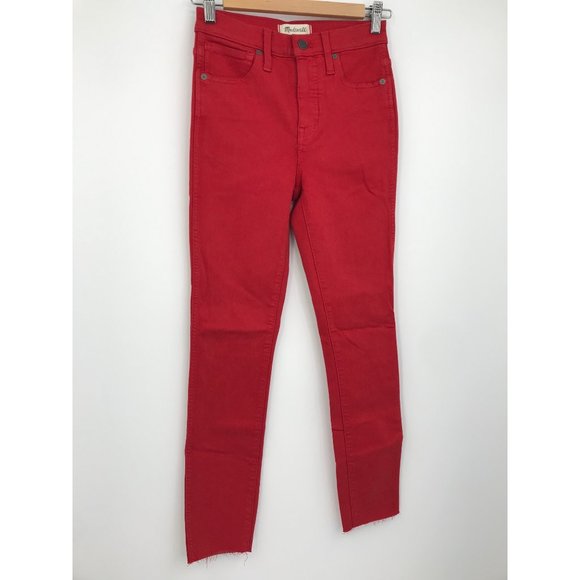 Madewell High Rise Skinny Jean Raw Hem Red Size 25 - Picture 2 of 7